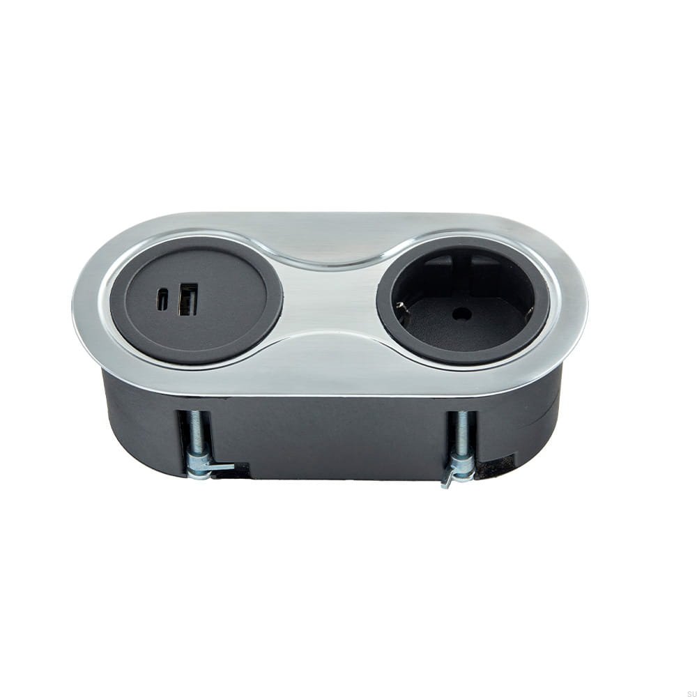 989017 Gniazdo podwójne z USB Infini Srebrne Szczotkowane