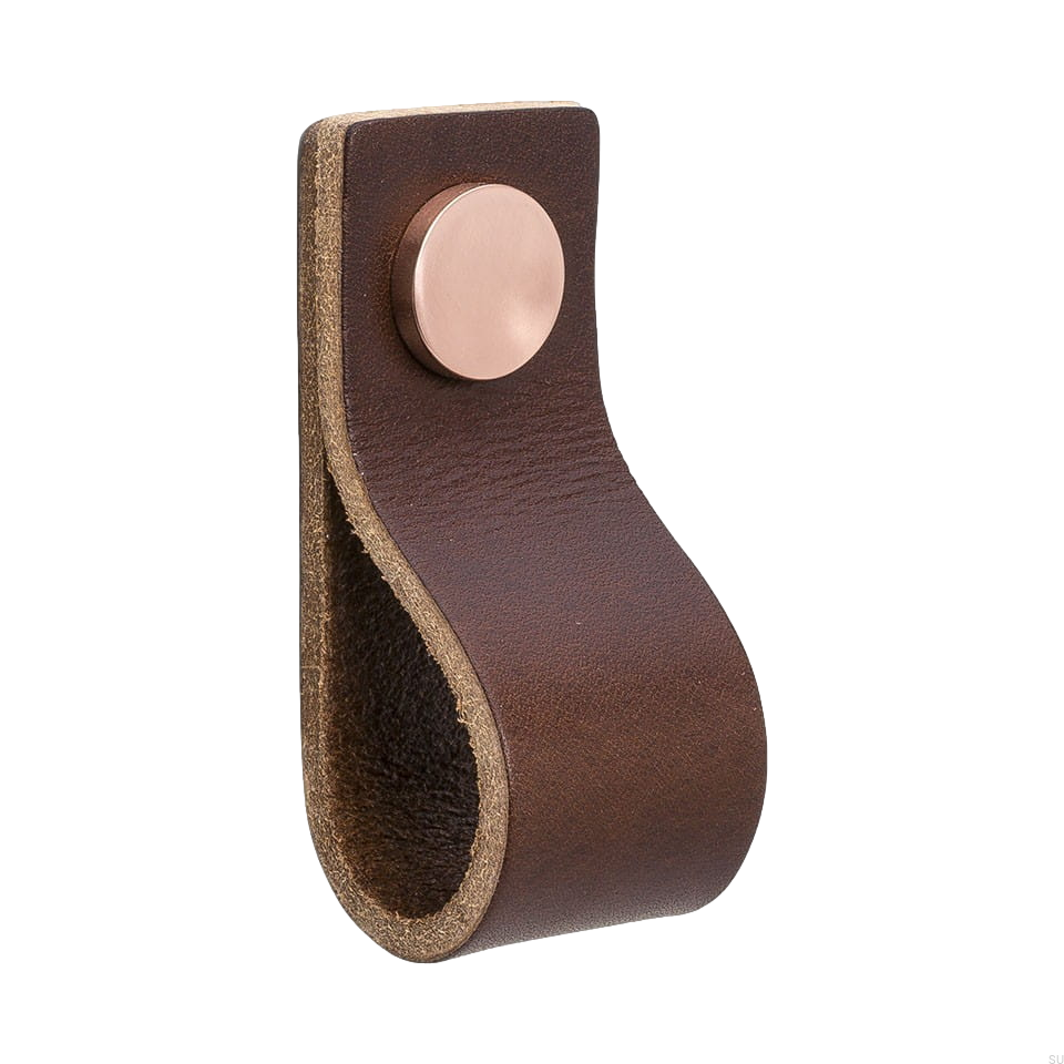 Uchwyt meblowy Loop 65 Brązowa Skóra Polerowany Mosiądz