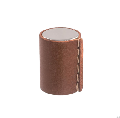 Ручка мебельная 0132 Полированный хром с коричневой кожей