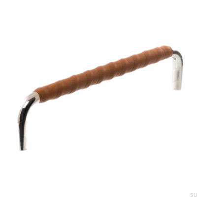 Продолговатая мебельная ручка LL 7353 128 Никель полированный с коричневой кожей