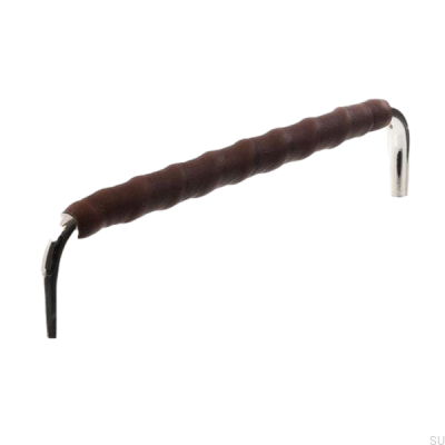 Продолговатая мебельная ручка LL 7353 128 Никель полированный с темно-коричневой кожей