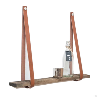 Вешалка для полок из кожи коричневого цвета с никелем