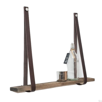 Вешалка-полка из темно-коричневой кожи с никелем