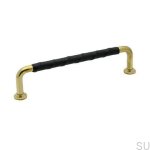 Uchwyt meblowy podłużny 1353 mosiężny ze skórzaną wstawką od Beslag Design