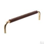 Uchwyt meblowy podłużny 7353 128 Mosiężny Polerowany z Brązową Skórą.png