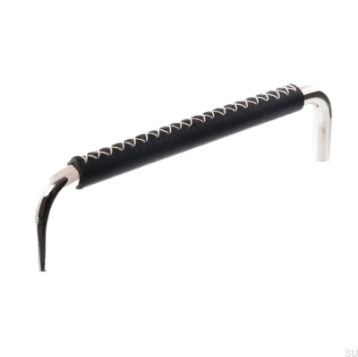 Продолговатая мебельная ручка LX 7353 96 Полированный никель с черной кожей