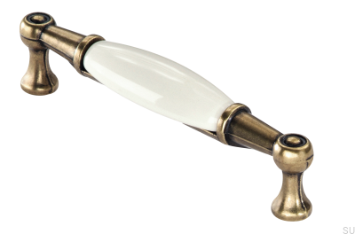 Продолговатая мебельная ручка 1699 96 PF Античное золото с фарфором