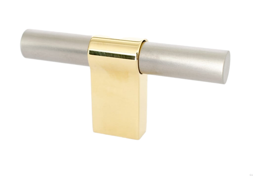 KN29M/RB--Gałka-meblowa-T-Bar-Line-Big-Mix-80-Stalowa-Szczotkowana-z-Polerowanym-Mosiądzem-BB-Sweden-Skandynawskie-Uchwyty_1