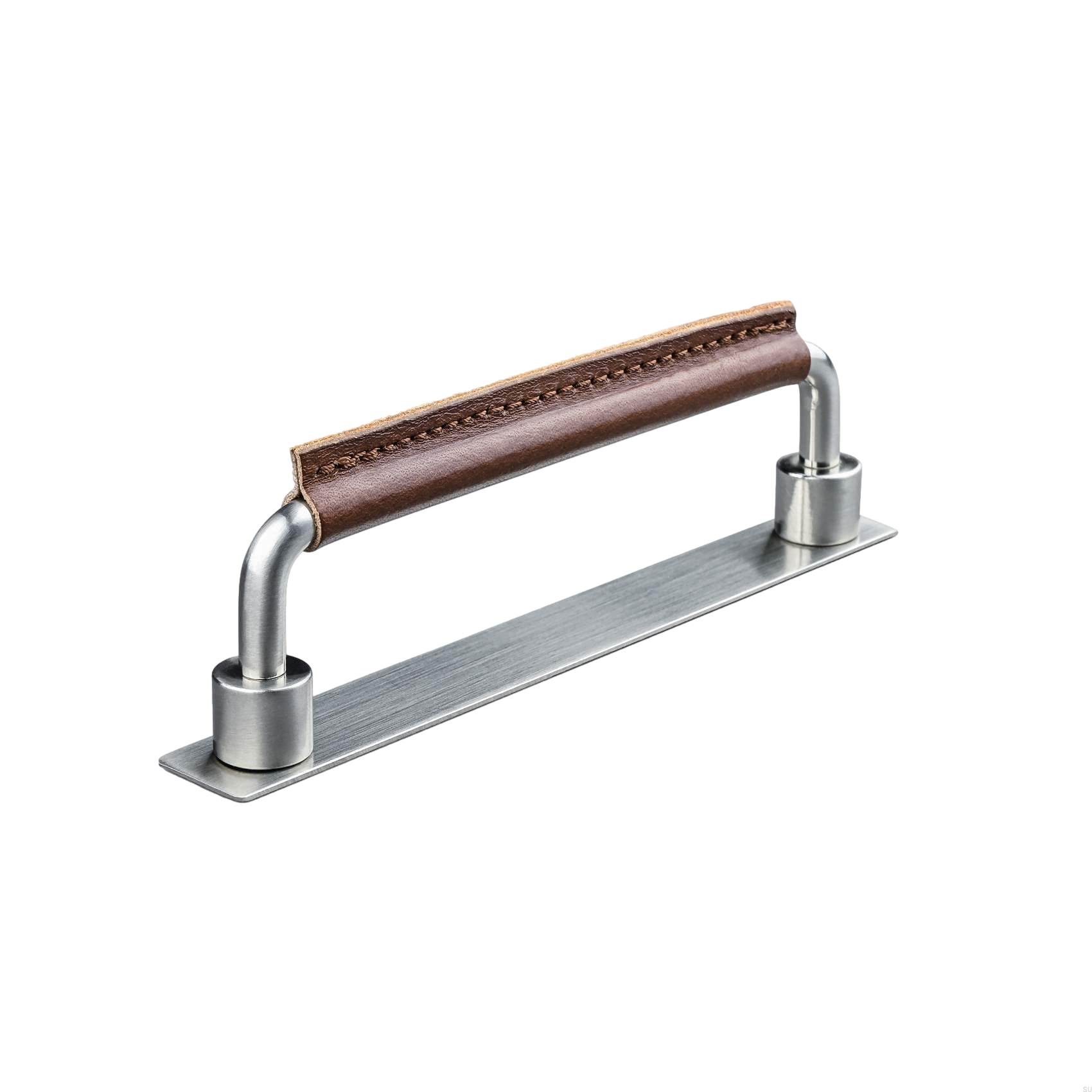 157159SP--Uchwyt-meblowy-podłużny-Asissi-Stitched-128-Srebrny-Szczotkowany-z-Brązową-Skórą-Teofils-Skandynawskie-Uchwyty_3