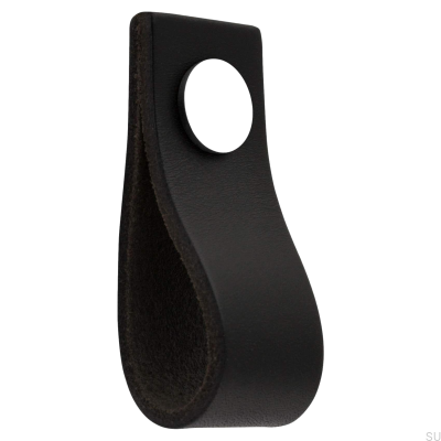 Loop Ari Черная кожаная мебельная ручка с полированным хромом