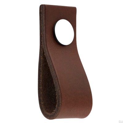 Loop Ari Коричневая кожаная мебельная ручка с полированным хромом