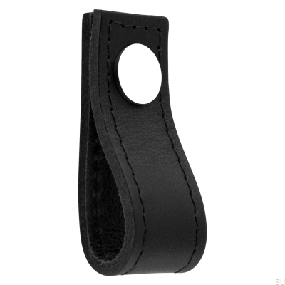 Loop Avio Черная кожаная мебельная ручка с полированным хромом