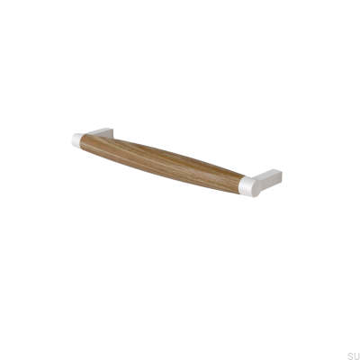 Ручка мебельная продолговатая Hjo 192, Белый матовый металл, дуб