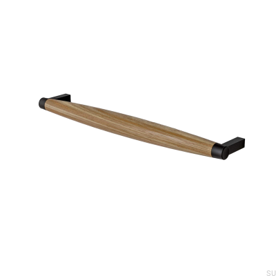 Ручка мебельная продолговатая Hjo 256, Металл Матовый Черный, Дерево Дуб