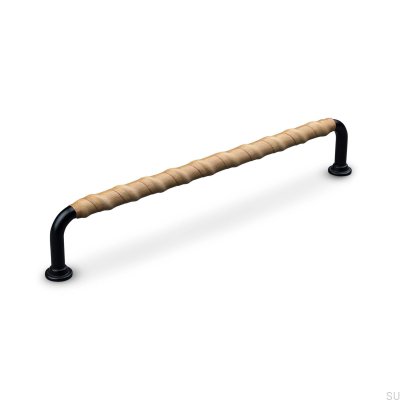 Burano Wrapped 192 продолговатая мебельная ручка Черный металл со светло-коричневой кожей