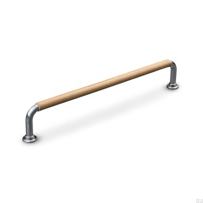 Продолговатая мебельная ручка Burano Swept 192 Brushed Silver со светло-коричневой кожей