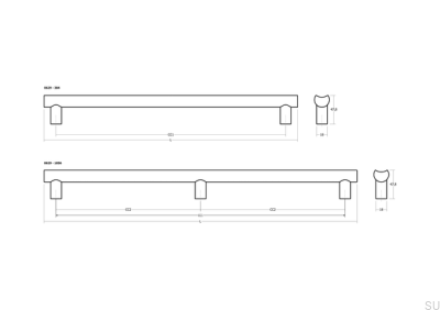 Moon Big 384 Алюминиевая двухсторонняя удлиненная мебельная ручка, черная матовая