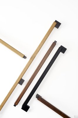 Ручка мебельная продолговатая односторонняя Duo Big 480 Деревянный орех итальянский с черным алюминием