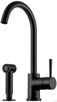 Смеситель для кухни на два отверстия с душем EVO200, Матовая черная латунь