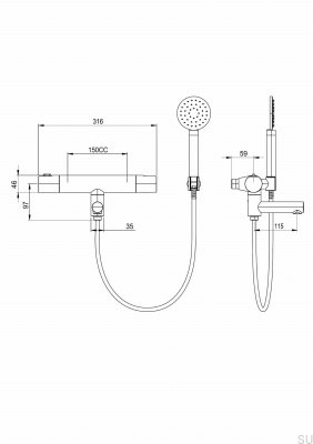 Настенный термостатический смеситель для ванны ARM026-150 Matte Black Brass
