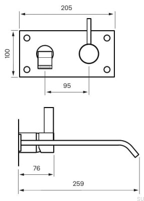 Смеситель для умывальника ARM008, неокрашенная латунь