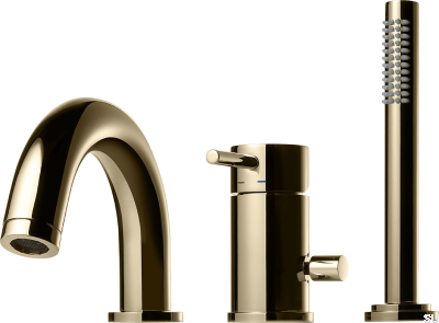 Смеситель для ванны на три отверстия с изливом и душевой трубкой BI047, полированная латунь
