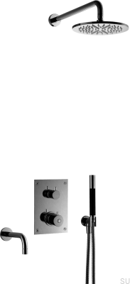 Душевой набор с термостатическим смесителем и изливом для ванны BOX7368 ED2 Латунь Черный Хром