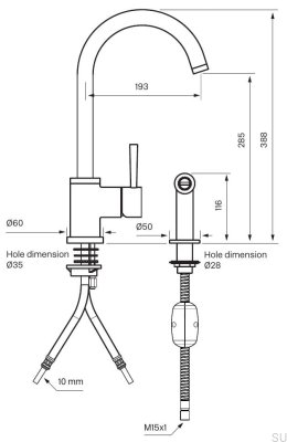 Смеситель для кухни на два отверстия с душем EVO200, Матовый никель латунь