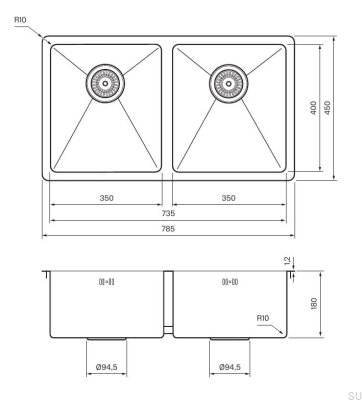 Кухонная мойка 4040 Сталь Латунь ПВД