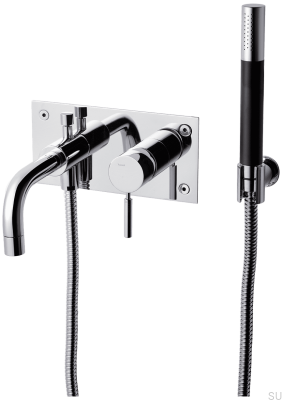 Смеситель для ванны и душа с душевой лейкой и шлангом BOX026, Хромированная латунь