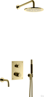 Душевой набор с термостатическим смесителем и изливом для ванны BOX7368 ED2 Brass Honey Gold