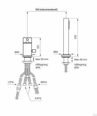 Смеситель для ванны с душевой лейкой BI048, Матовая медь, Неокрашенный