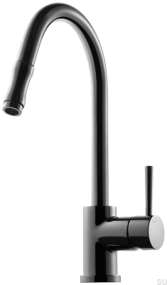 Смеситель для кухни с выдвижным изливом EVO185 Латунь Черный Хром