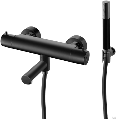 Термостатический смеситель для ванны и душа EVM026-150 Матовый Черный Латунь