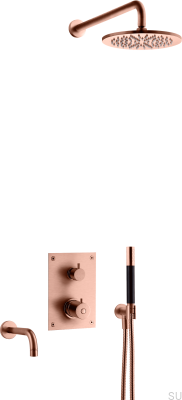 Душевой набор с термостатическим смесителем и изливом для ванны BOX7368 ED2 Медь Матовая Неокрашенная