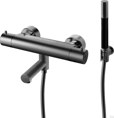 Термостатический смеситель для ванны и душа EVM026-150 Латунь Черный Матовый Хром