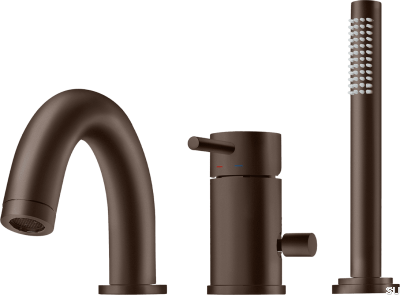 Смеситель для ванны на три отверстия с изливом и душевой лейкой BI047, Латунь Коричневый