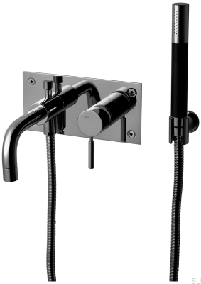 Смеситель для ванны и душа с душевой лейкой и шлангом BOX026, Латунь, Черный Хром