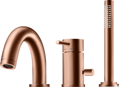 Смеситель для ванны на три отверстия с изливом и душевой трубкой BI047 Матовая медь Неокрашенный