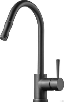 Смеситель для кухни с выдвижным изливом EVO185, Графит Латунь