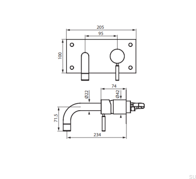 Смеситель для умывальника 230 BOX008 Хромированная латунь