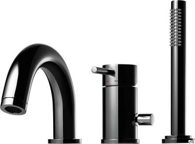 Смеситель для ванны на три отверстия, излив и душевая лейка BI047 Латунь Черный Хром