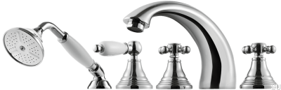 Смеситель для ванны на пять отверстий с изливом и душевой лейкой FBLV040, хромированная латунь
