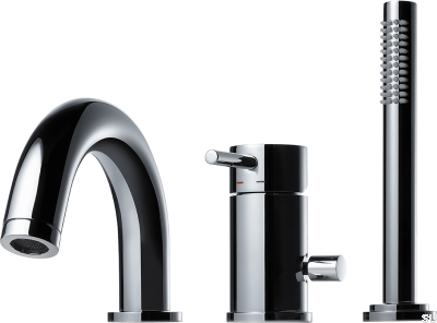 Смеситель для ванны на три отверстия с изливом и душевой трубкой BI047, хромированная латунь