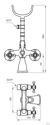Классический смеситель для ванны с душевой лейкой FBLV023-150 Полированная латунь Неокрашенный