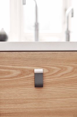 Ручка мебельная Ремешок 16 Кожа Коричневый с Серебрением