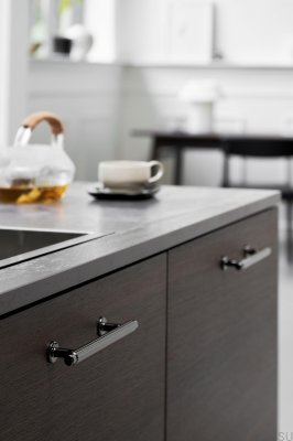 Villa 128 Черная никелированная удлиненная мебельная ручка