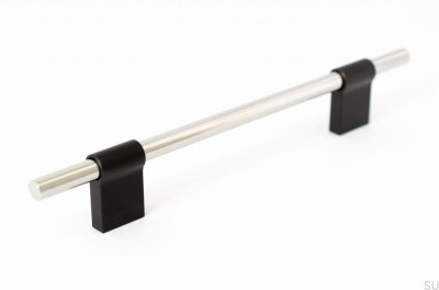 Удлиненная мебельная ручка Line Mix 128 Полированная сталь с черным