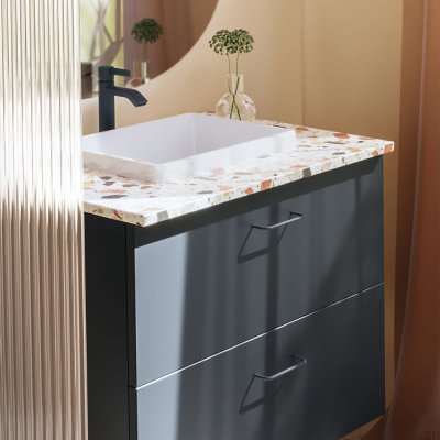 Ручка мебельная продолговатая, резьба 128, металл Deep Blue.