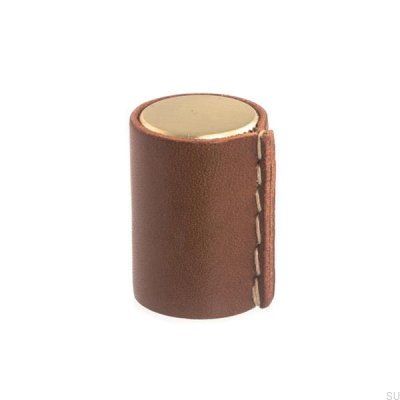 Ручка для мебели Läderknopp Матовое золото с кожей